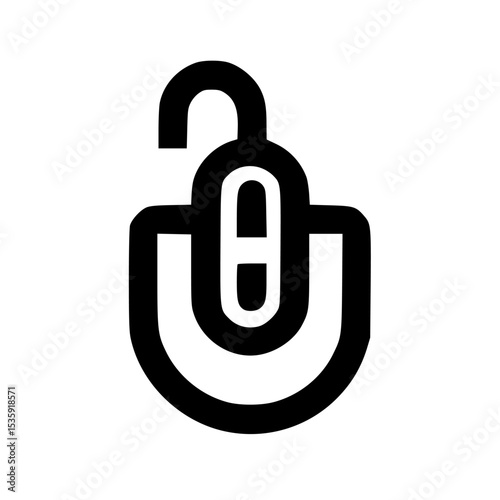 Simple black and white graphic of an unlocked padlock icon.