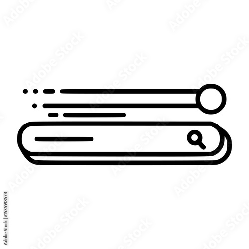 A stylized illustration of a search bar with a magnifying glass and a pair of drumsticks.