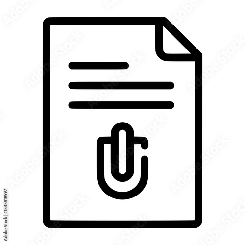 Simple black and white illustration of a document with a paperclip attached.