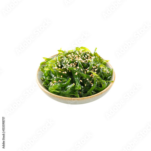 Vibrant Fresh Seaweed Salad Bowl, isolated on transparent background, png