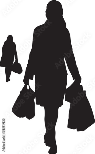 Girl With multiple shopping bags vector silhouettes