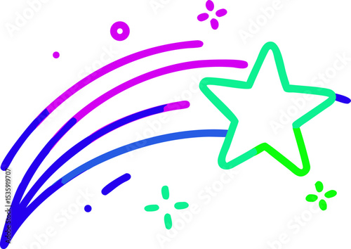Whimsical Cartoon Shooting Star Blue Purple Green colorful