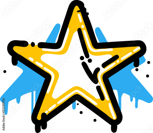 Yellow Black Outline Star Graffiti Spray Paint Art