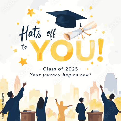 A vibrant vector illustration featuring graduation caps, diplomas, and academic symbols—perfect for celebrating education achievements, online learning, college success, and graduation ceremony design