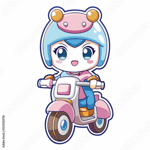 Cute cartoon girl riding a scooter