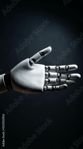 Futuristic design: Robotic arm extending with open hand on dark background for artificial intelligence concepts