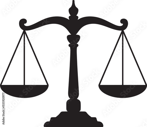 Elegant black and white silhouette of scales of justice representing law and fairness