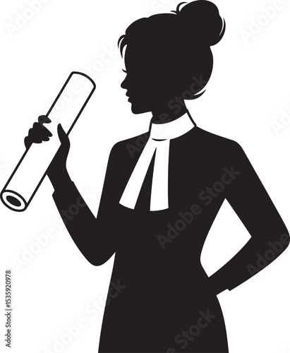 Elegant silhouette of a female lawyer holding a document representing law and profession