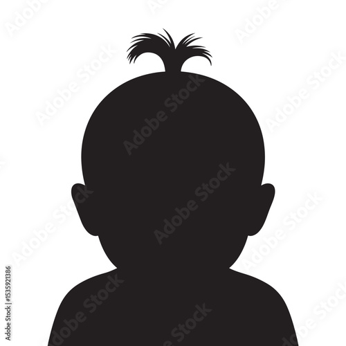 Silhouette of a child's head and shoulders with a small ponytail design in black