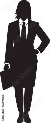 Silhouette of a confident businesswoman holding a briefcase with one hand on hip
