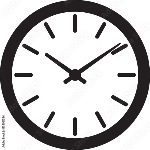Simple black and white clock face illustrating time measurement and punctuality
