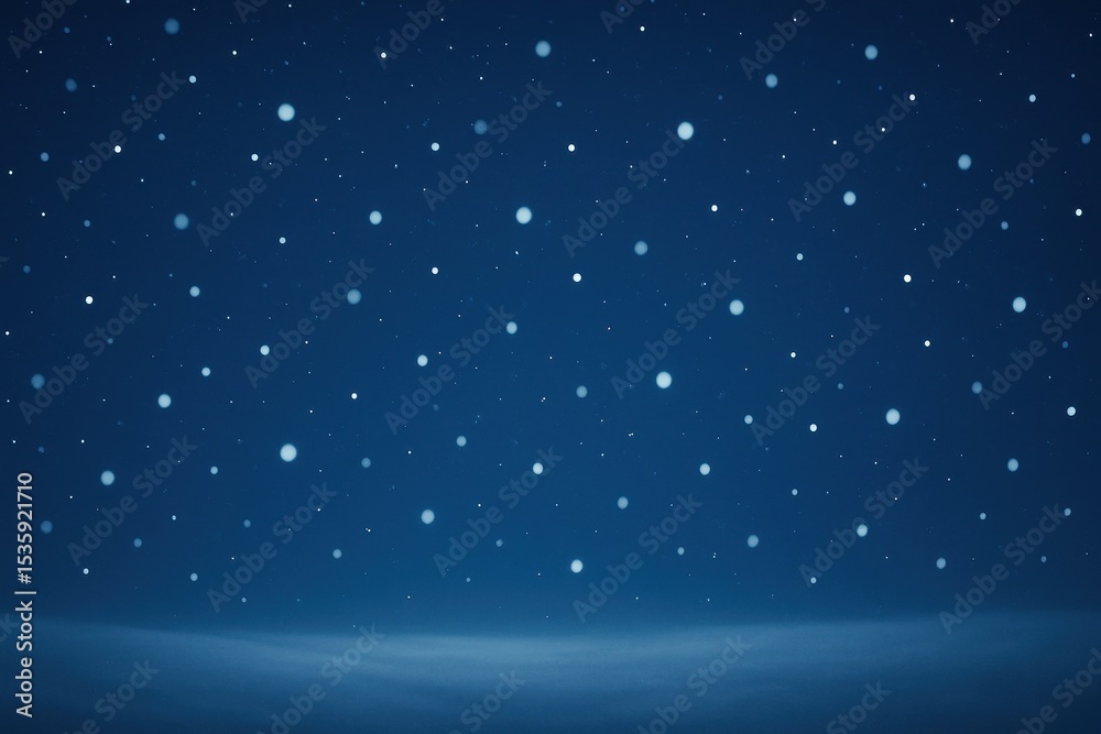 Fototapeta premium Winter evening landscape with gently falling snow against deep navy blue sky background