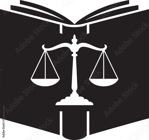 Symbolic black and white illustration depicting law justice and legal system concepts