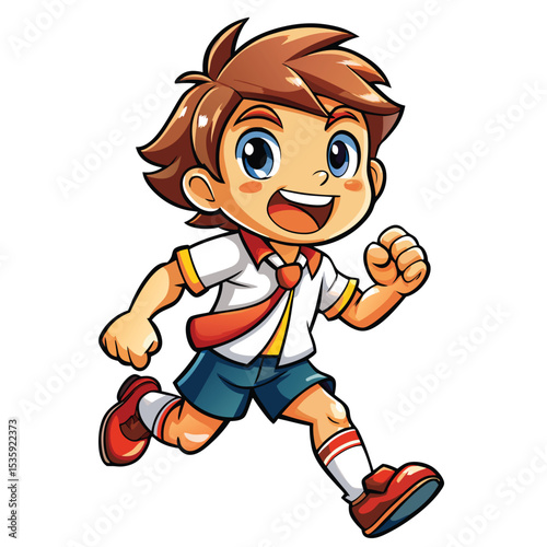 Cartoon boy running in school uniform