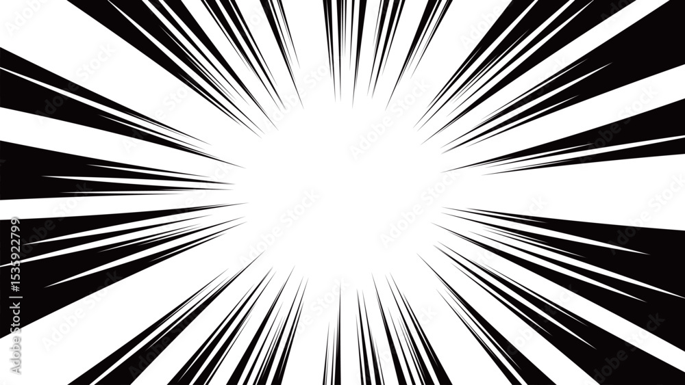Obraz premium 漫画でよく使われる集中線。白ベースに黒い線。注目させるときに使う。ズームイン。
