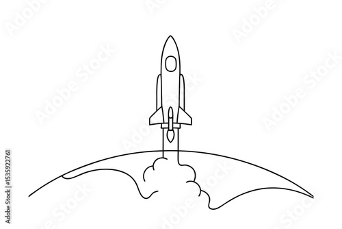 Continuous-line rocket launching into space minimalist design
