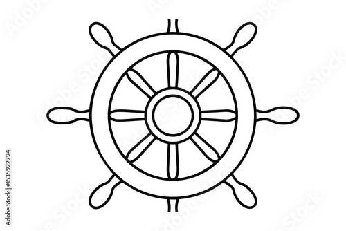 Nautical ship wheel continuous line art illustration