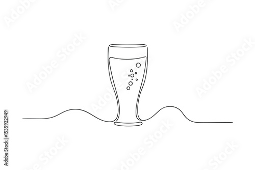 Single line drawing of a glass of bubbly drink