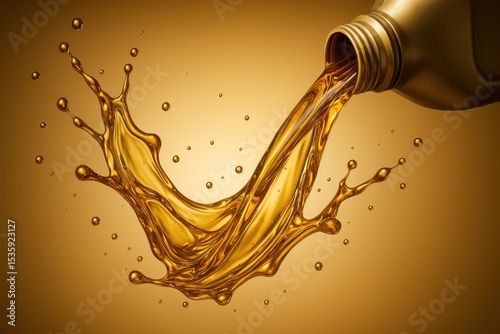 Premium motor oil splash captured in dynamic motion showcasing industrial lubricant quality and automotive performance enhancement