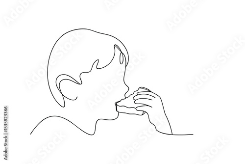 Child eating sandwich continuous line drawing minimalist illustration