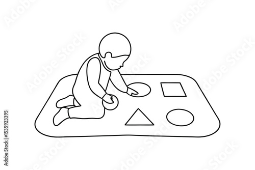 Toddler playing with shapes on a continous-line mat