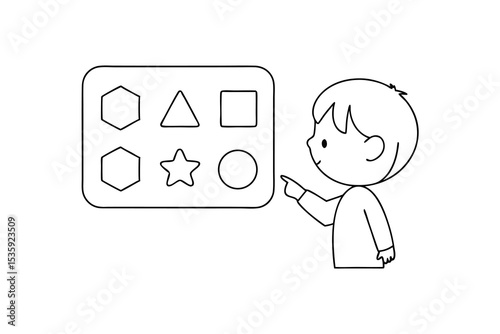 Child learning shapes continous line drawing education