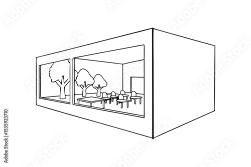 Modern classroom design continuous line drawing minimalist architecture
