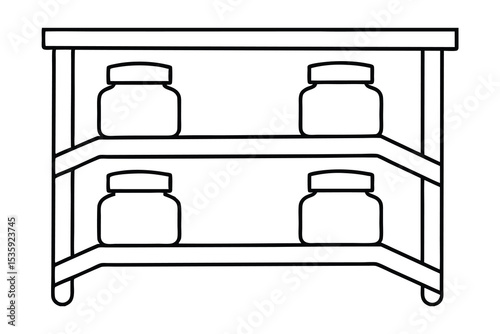 Simple two tier shelf with four jars continuous line drawing