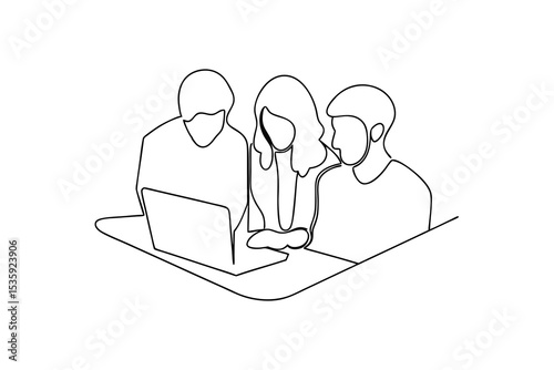 Team collaboration laptop continuous line drawing minimalist design