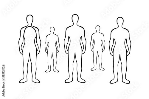 Continuous-line drawing of four diverse human figures