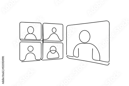 Online meeting video conference continuous-line drawing illustration