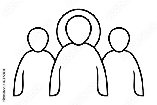 Simple line drawing three people group leader continuous line art