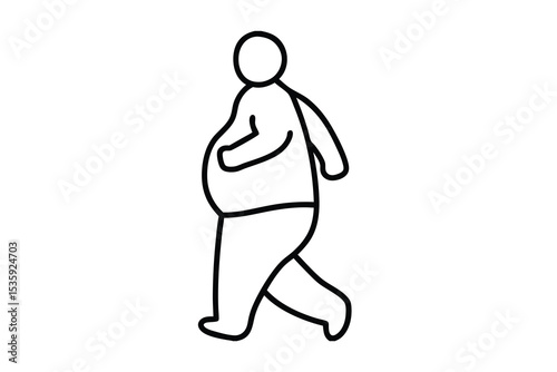 Overweight man walking continuous line art illustration
