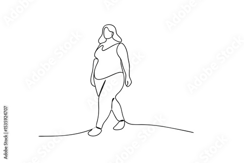 Continuous-line drawing of a plus size woman walking