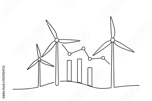 Wind turbines energy production growth continuous-line art