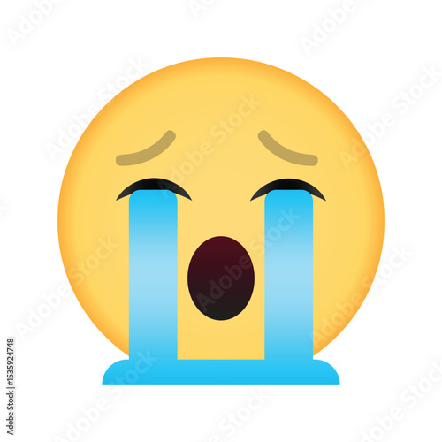 Crying emoji with streaming tears and open mouth