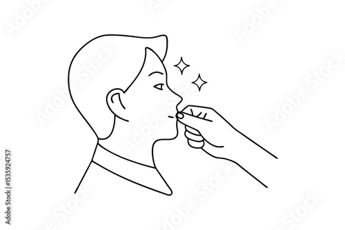 Continuous-line drawing of a hand gently touching a persons nose