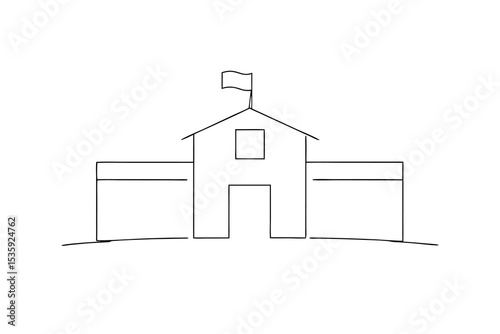 Simple continuous-line drawing of a school building