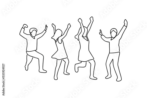 Happy people dancing continuous line art illustration