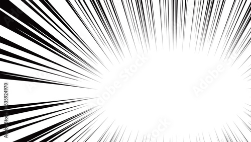 漫画でよく使われる集中線。白ベースに黒い線。注目させるときに使う。ズームイン。