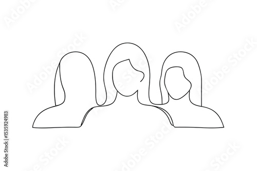 Three women continuous-line drawing female group minimalist art