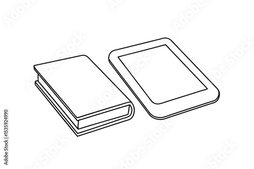 Book and tablet continuous-line drawing simple illustration