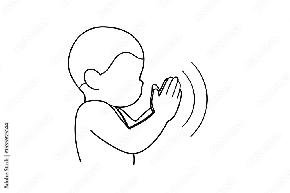 Obraz premium Child praying hands continuous line art simple minimalist design
