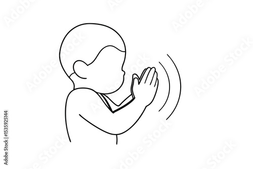 Child praying hands continuous line art simple minimalist design