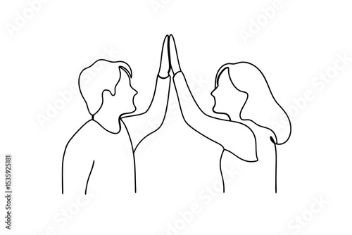 Couple giving high five continuous line art minimalist drawing