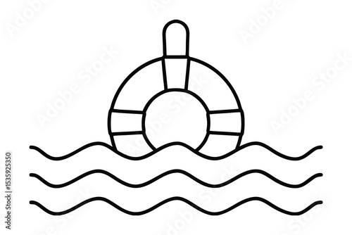 Life preserver floating in ocean waves continuous line art