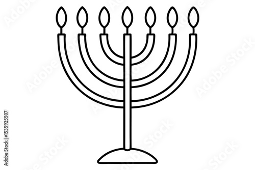 Black Outline Stylized Cartoon Menorah Seven Candles