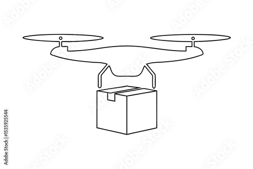 Drone delivery service continous-line illustration package transport
