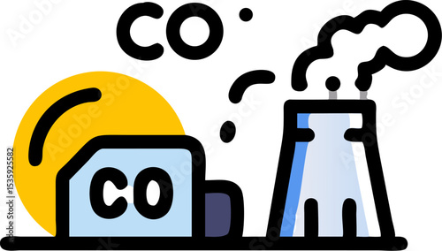 Flat Vector Icon Air Pollution Factory C O2 Emissions Yellow Blue