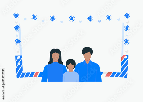 Family portrait in blue tones, with copy space- ideal for holiday cards